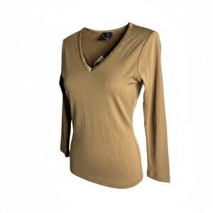 Lynn Ritchie Brown Ribbed V Neck Top Size XS
